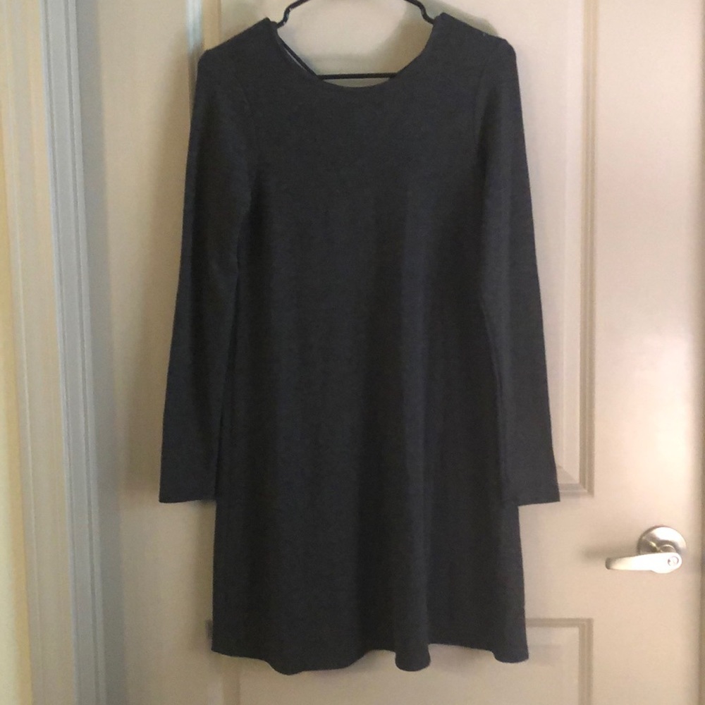 Bluish Gray Long Sleeve T Shirt Dress